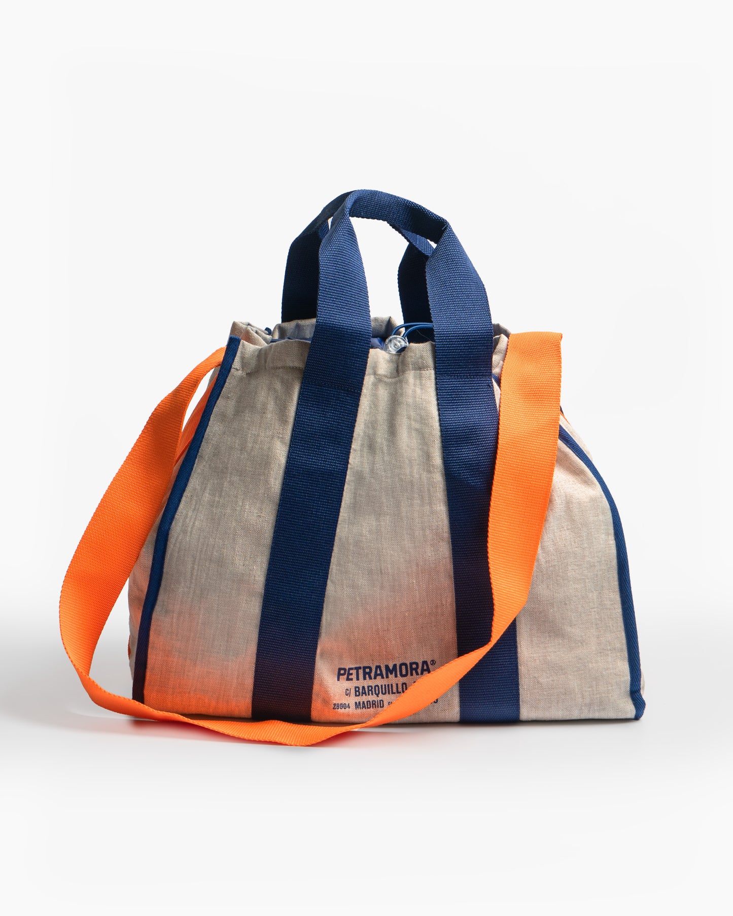 Bolsa grande lino azul/naranja