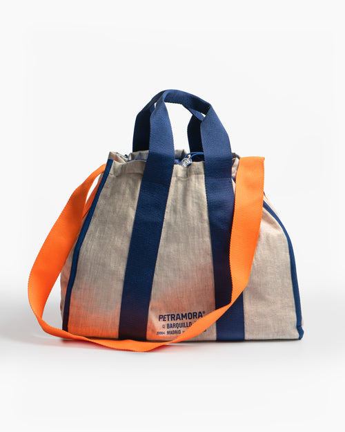 Bolsa grande lino azul/naranja