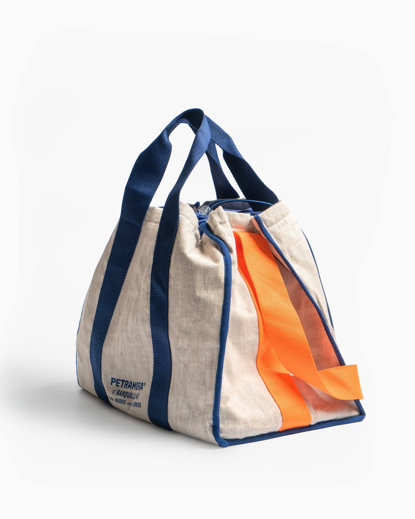 Bolsa grande lino azul/naranja