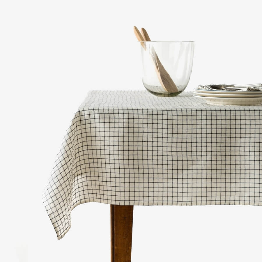 Mantel de lino Jenn de cuadros beige
