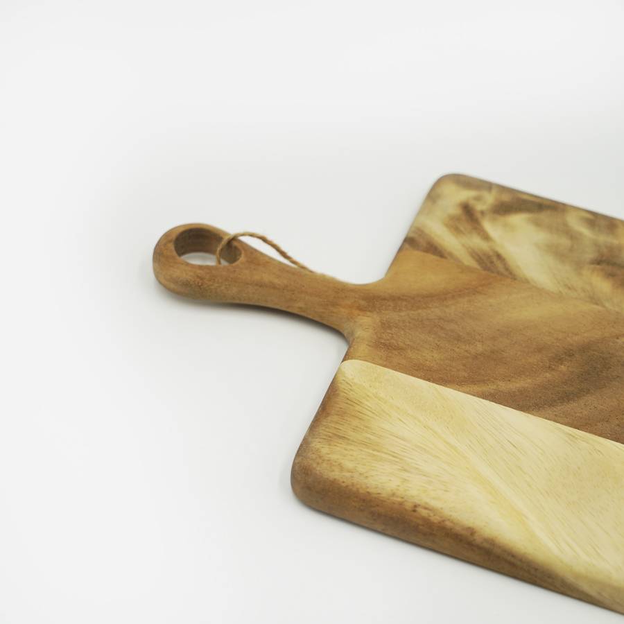 Tabla cuadrado de acacia con mango corto pequeño