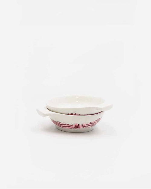 Plato aperitivo pequeño blanco rayas rojas