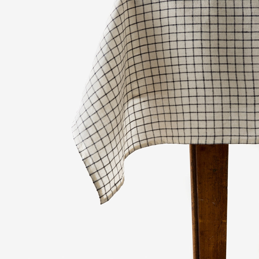 Mantel de lino Jenn de cuadros beige