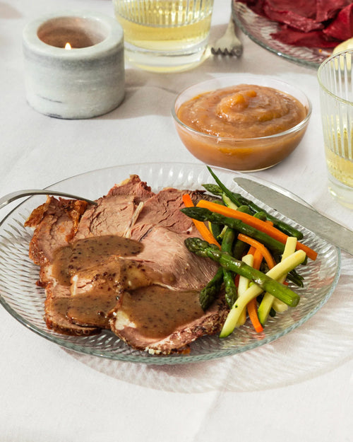 Roastbeef de ternera preasado con puré de manzana